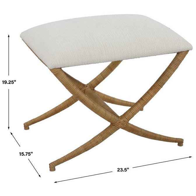Uttermost Expedition Textured White Fabric Seat Rattan Wrapped Iron Small Bench