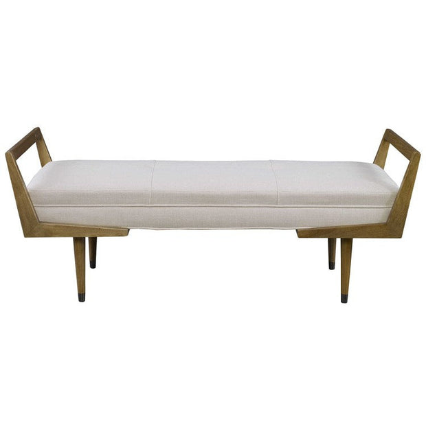 Uttermost Waylon Tufted Ivory Fabric Seat Cushion Modern Birch Wood Bench