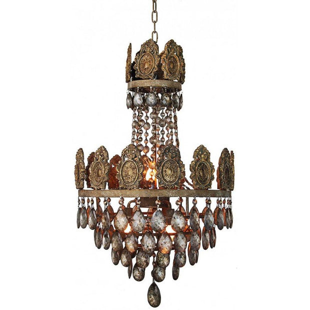 Provence Home Distressed Aged Brass Carved Wood Antiqued Metal Chandelier