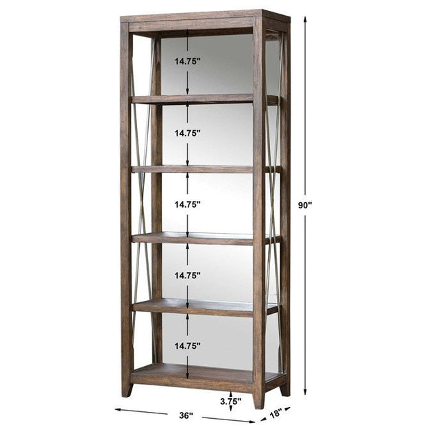 Uttermost Delancey Wood Shelves With Mirrored Back Etagere Bookcase