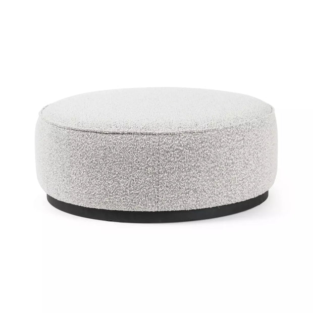 Four Hands Sinclair Large Round Ottoman ~ Knoll Domino Grey Boucle Upholstered Performance Fabric