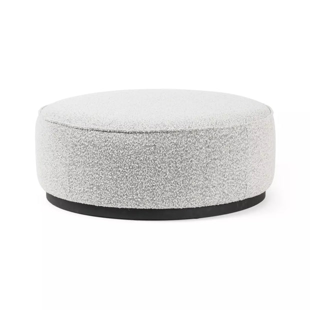 Four Hands Sinclair Large Round Ottoman ~ Knoll Domino Grey Boucle Upholstered Performance Fabric