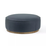 Four Hands Sinclair Large Round Ottoman ~ Fresno Cobalt Upholstered Faux Leather