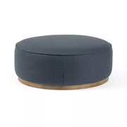 Four Hands Sinclair Large Round Ottoman ~ Fresno Cobalt Upholstered Faux Leather