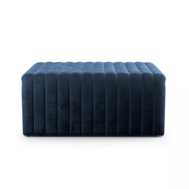 Four Hands Augustine Channeled Large Ottoman 36" ~ Sapphire Navy Upholstered Velvet Fabric