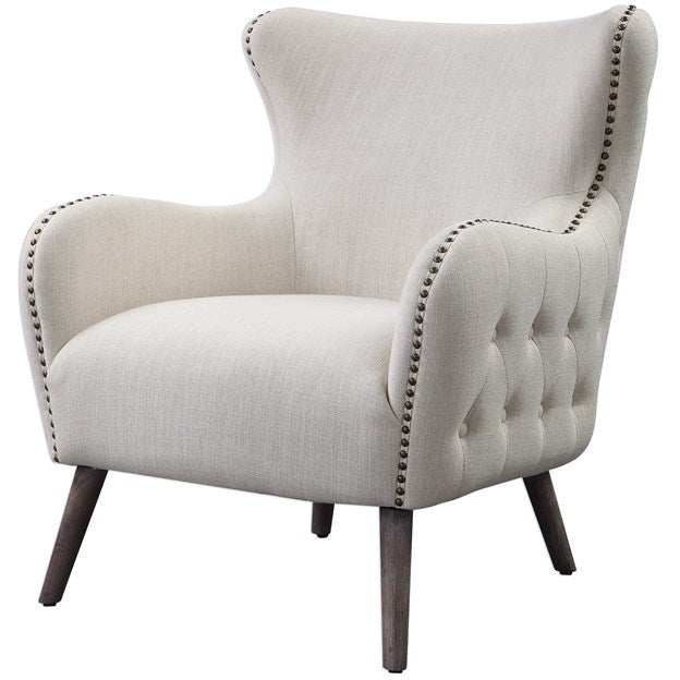 Uttermost Donya Cream Linen Accent Chair With Button Tufted Back