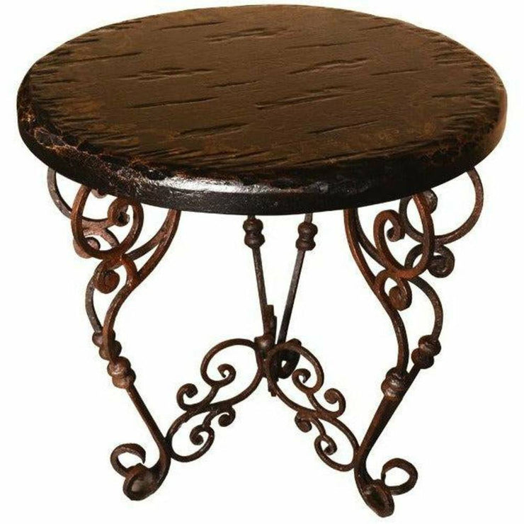 Casa Bonita Peruvian Hand-Painted Carved Wood and Hand Forged Iron Santander Round End Table