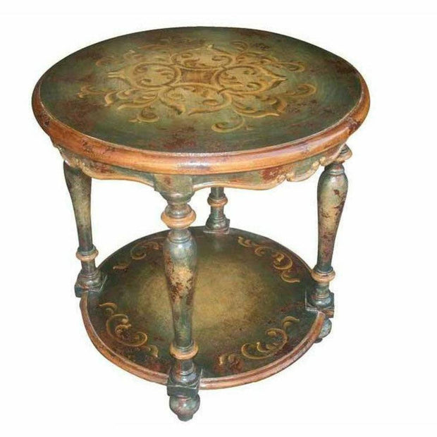 Casa Bonita Peruvian Hand-Painted Carved Wood Cielo Round End Table
