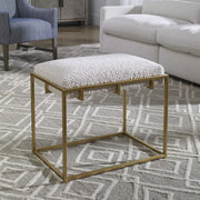 Uttermost Paradox White Faux Shearling Cushion Modern Gold Iron Small Bench