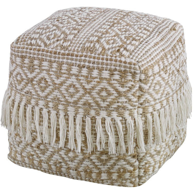 Uttermost Boheme Handwoven Wool & Hemp Soft Ivory and Brown Bohemian Pouf