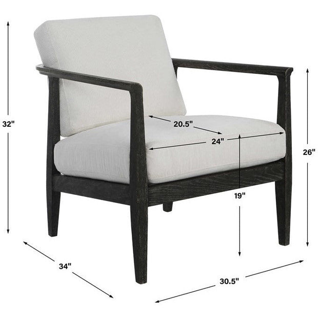 Uttermost Brunei White Fabric Dark Expresso Wood Modern Accent Chair