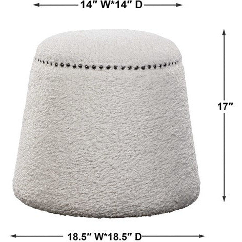 Uttermost Gumdrop Plush White Faux Shearling Round Ottoman