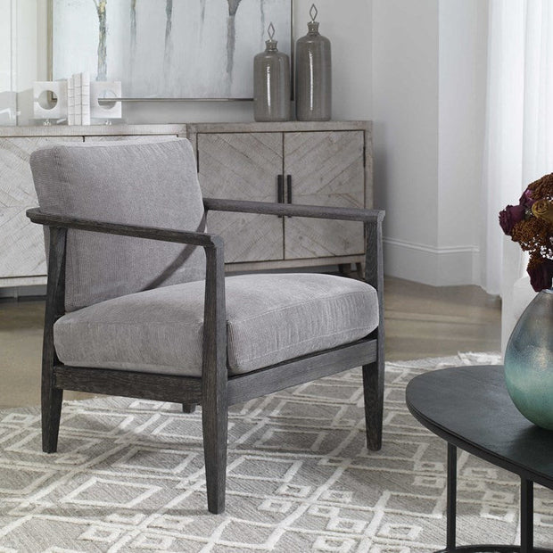 Uttermost Brunei Steel Gray Fabric Dark Ebony Wood Modern Accent Chair