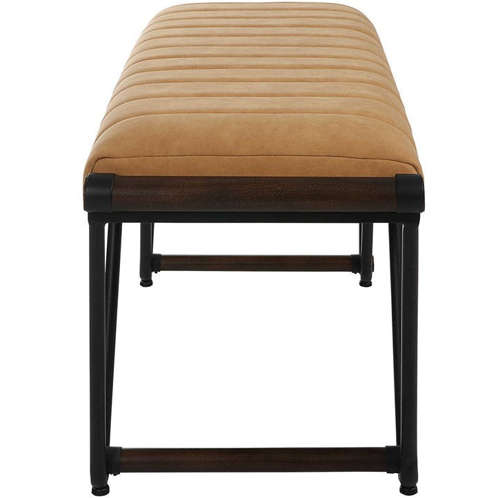 Uttermost Woodstock Rich Caramel Faux Suede Fabric Seat Cushion Modern Black Iron Bench