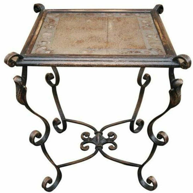 Casa Bonita Peruvian Hand-Painted Carved Wood and Hand Forged Iron Murano End Table