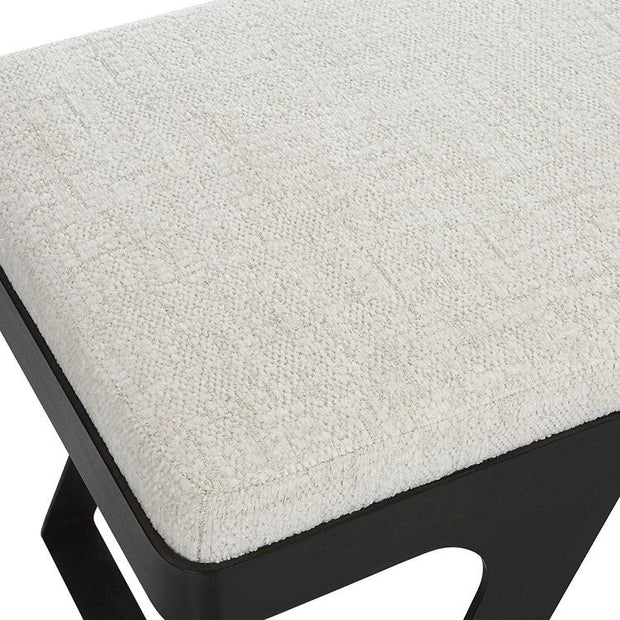 Uttermost Hover White Boucle Performance Fabric Seat Modern Aged Black Iron Bench