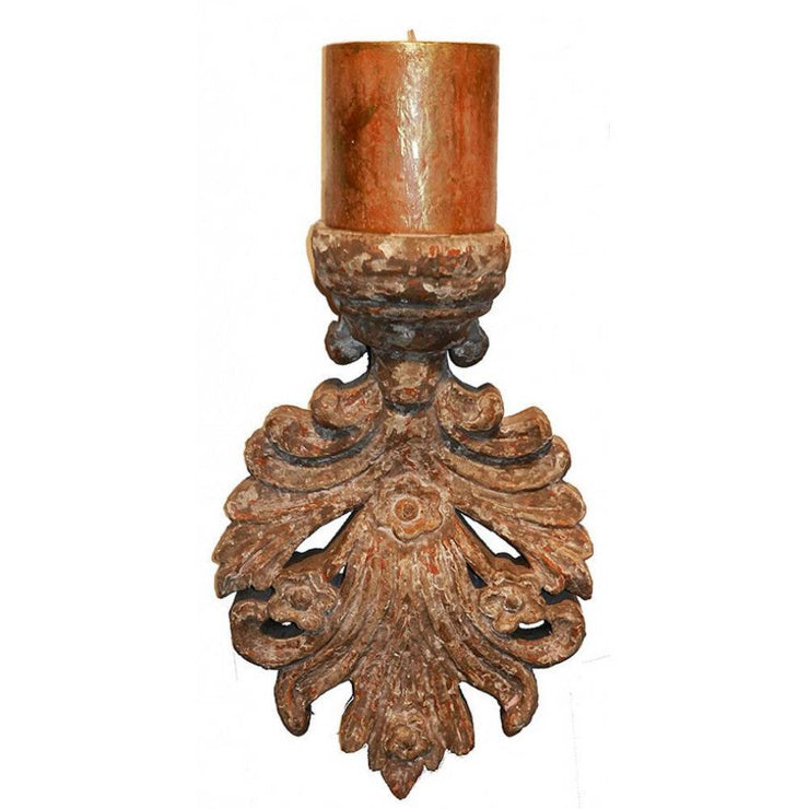 Provence Home Distressed Terracotta Antiqued Carved Wood Candle Wall Sconce