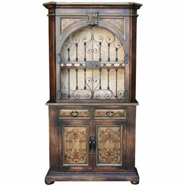 Casa Bonita Peruvian Hand-Painted Carved Wood and Hand Forged Iron Alameda Hutch Armoire