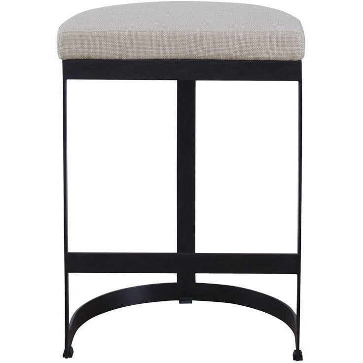 Uttermost Ivanna Off White Linen Performance Fabric Counter Stool With Matte Black Iron Base