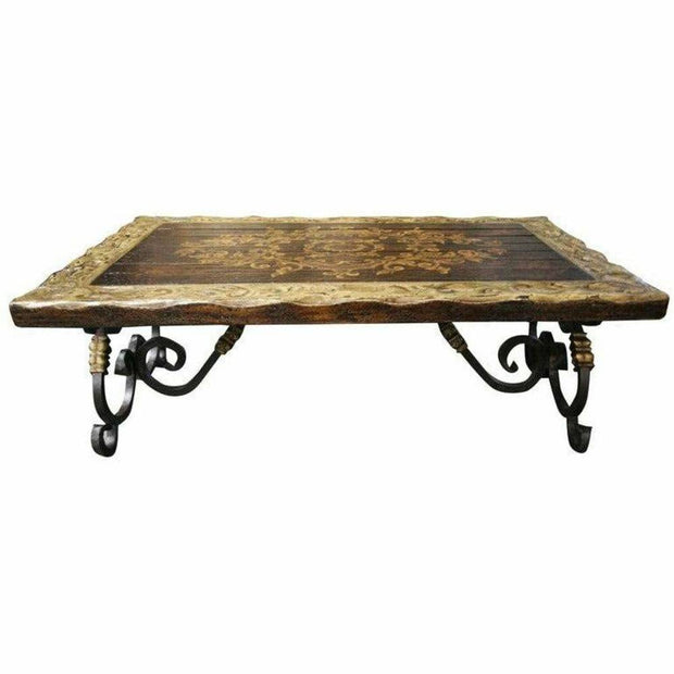 Casa Bonita Peruvian Hand-Painted Carved Wood and Hand Forged Iron Estancia Coffee Table