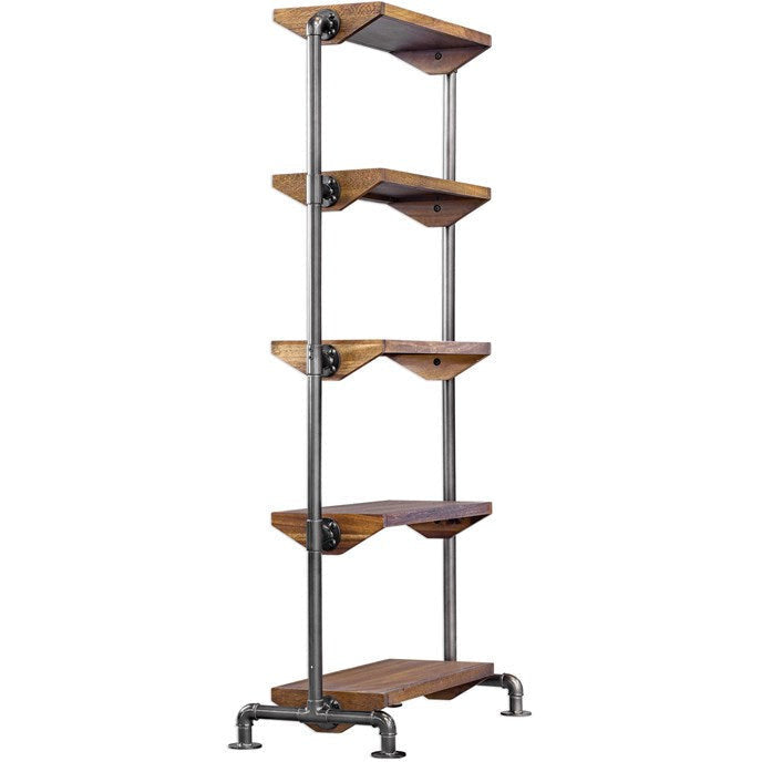 Uttermost Rhordyn Wood Industrial Pipe Rustic Modern Etagere Bookcase