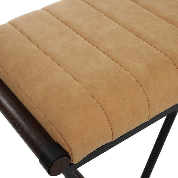 Uttermost Woodstock Rich Caramel Faux Suede Fabric Seat Cushion Modern Black Iron Bench