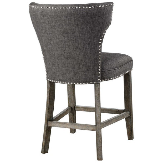 Uttermost Arnaud Charcoal Gray Linen Counter Stool With Gray Washed Wood Frame