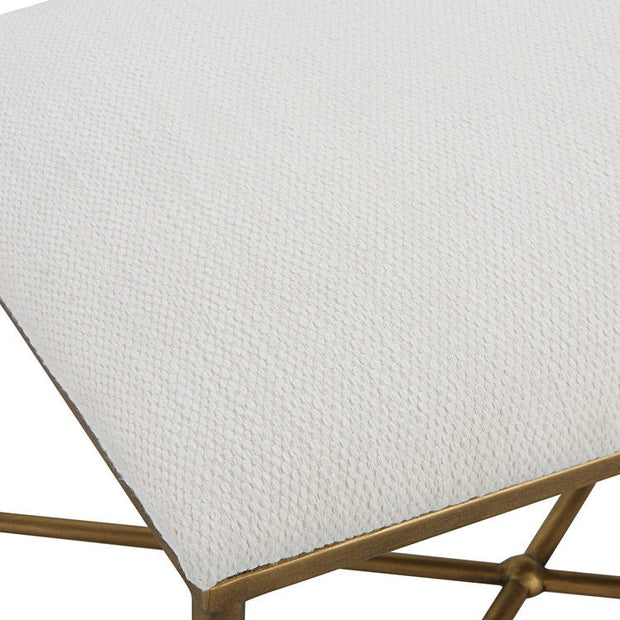 Uttermost Avenham Textured White Fabric Cushion Seat Gold Iron Small Bench