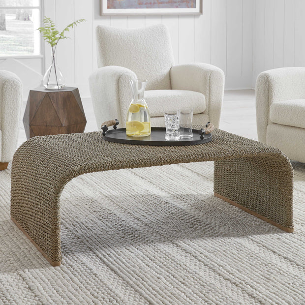 Uttermost Calabria Woven Seagrass With Mango Wood Plinth Base Coffee Table