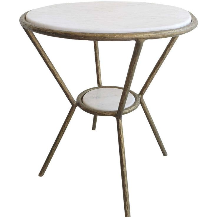 Uttermost Refuge White Marble Top With Antiqued Gold Iron Base Round Side Table