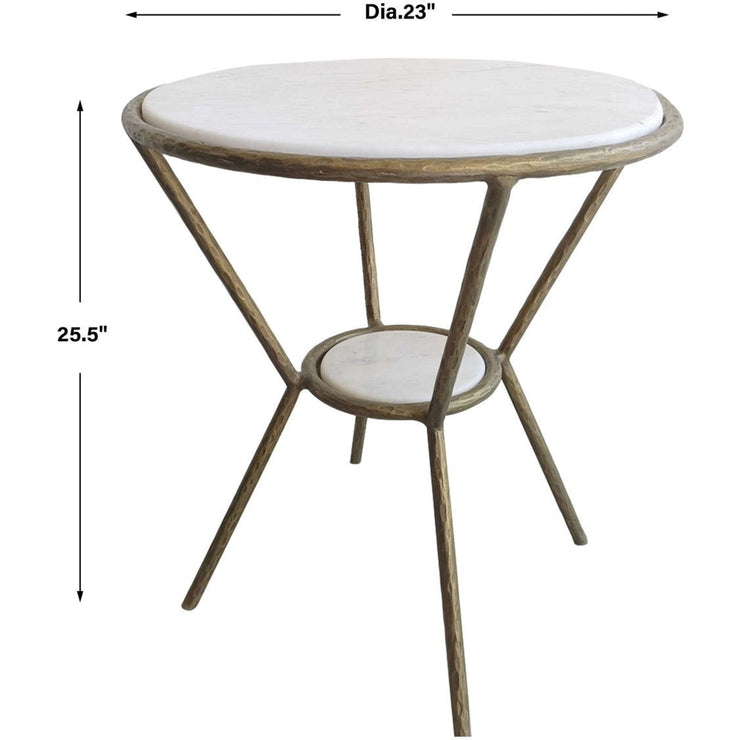 Uttermost Refuge White Marble Top With Antiqued Gold Iron Base Round Side Table