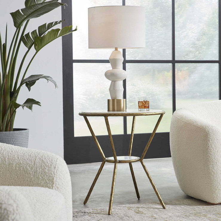 Uttermost Refuge White Marble Top With Antiqued Gold Iron Base Round Side Table