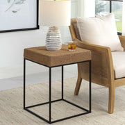 Uttermost Laramie Natural Braided Rope Top With Matte Black Iron Modern Coastal Accent Table