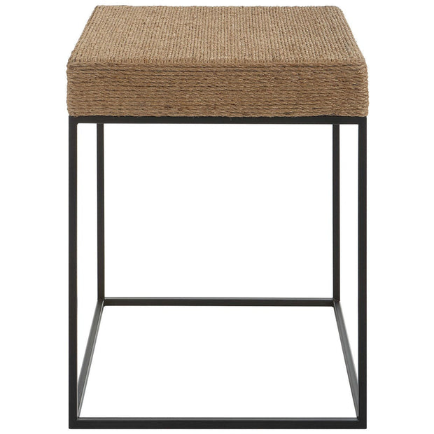 Uttermost Laramie Natural Braided Rope Top With Matte Black Iron Modern Coastal Accent Table
