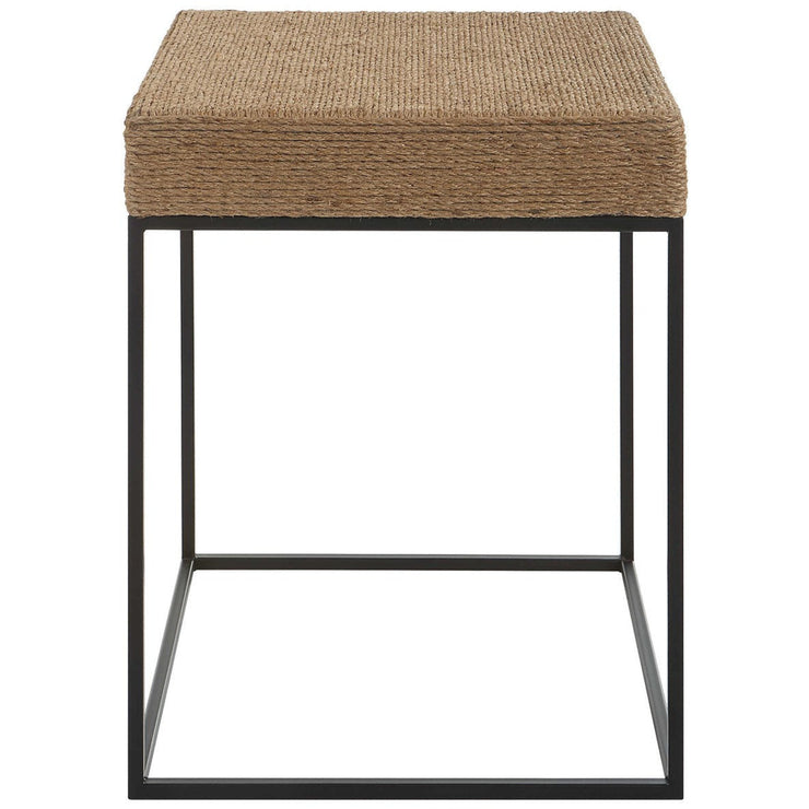 Uttermost Laramie Natural Braided Rope Top With Matte Black Iron Modern Coastal Accent Table