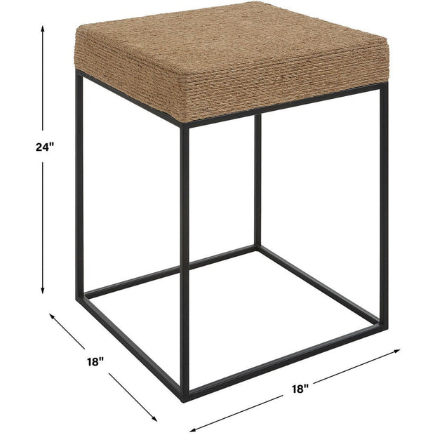 Uttermost Laramie Natural Braided Rope Top With Matte Black Iron Modern Coastal Accent Table