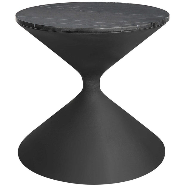Uttermost Time’s Up Black Marble Top Matte Black Hourglass Contemporary Side Table