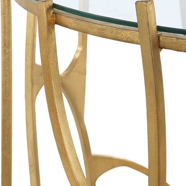 Uttermost Ritual Glass Top Aged Gold Leaf Iron Sculptural Modern Side Table