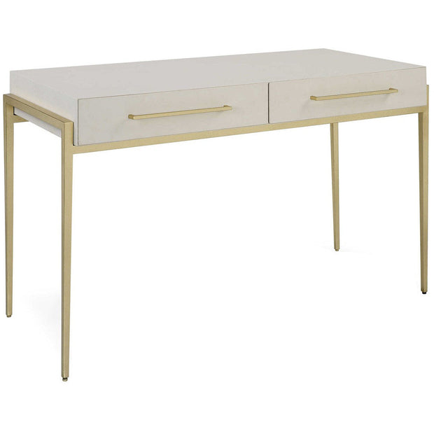 Uttermost Jewel White Faux Shagreen Top With Gold Leaf Iron Writing Desk