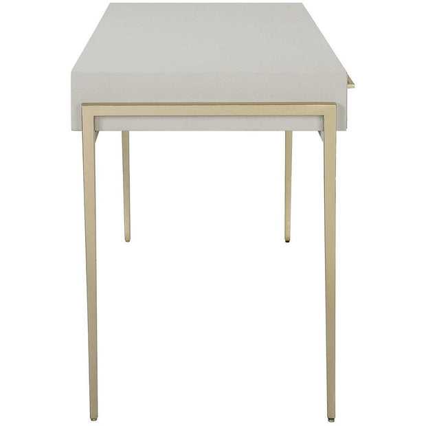 Uttermost Jewel White Faux Shagreen Top With Gold Leaf Iron Writing Desk