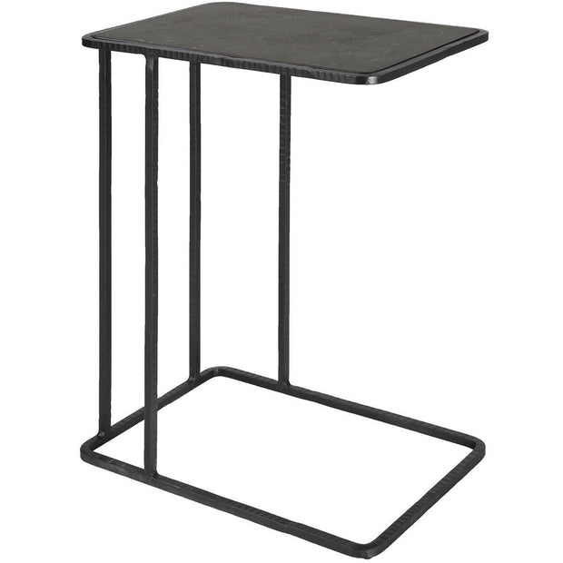 Uttermost Cavern Polished Bluestone Top With Black Iron Base Accent Table