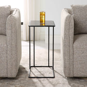 Uttermost Cavern Polished Bluestone Top With Black Iron Base Accent Table