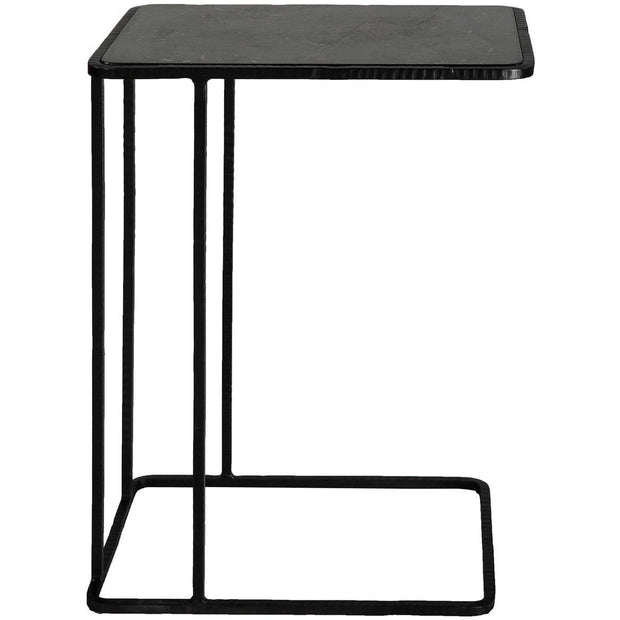 Uttermost Cavern Polished Bluestone Top With Black Iron Base Accent Table