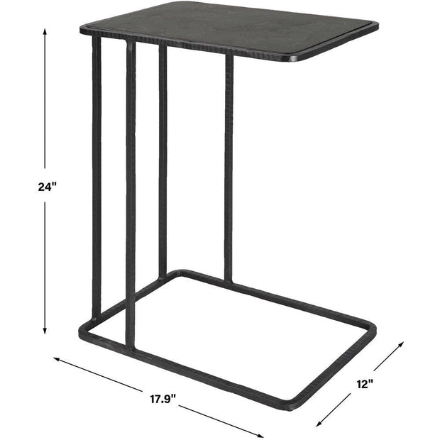 Uttermost Cavern Polished Bluestone Top With Black Iron Base Accent Table