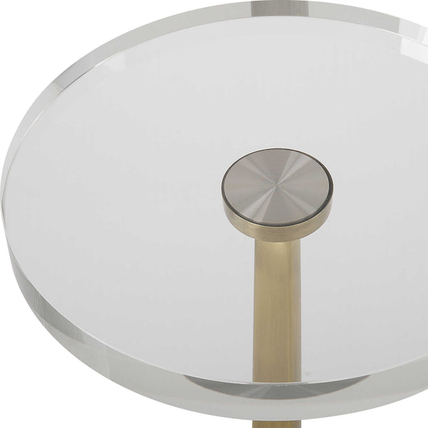 Uttermost Groove Crystal Top and Base With Brushed Gold Drink Table