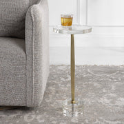 Uttermost Groove Crystal Top and Base With Brushed Gold Drink Table