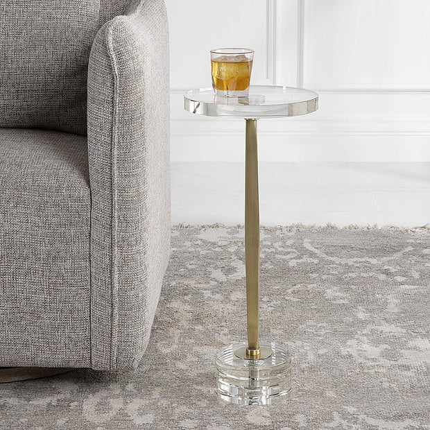 Uttermost Groove Crystal Top and Base With Brushed Gold Drink Table