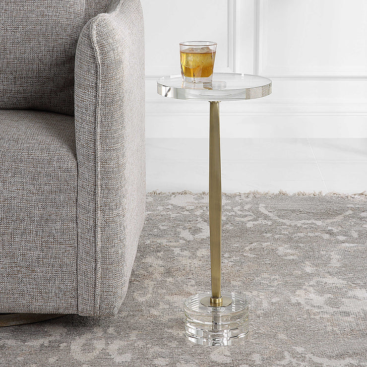 Uttermost Groove Crystal Top and Base With Brushed Gold Drink Table