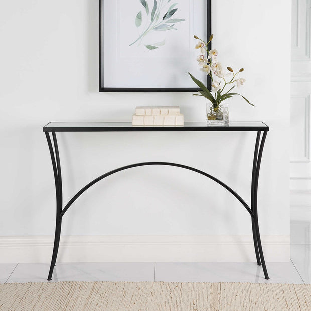Uttermost Alayna Glass Top With Black Metal Base Console Table