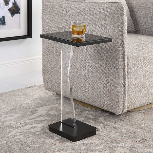 Uttermost Angle Black Mirror Top With Black Metal Base Modern Accent Table